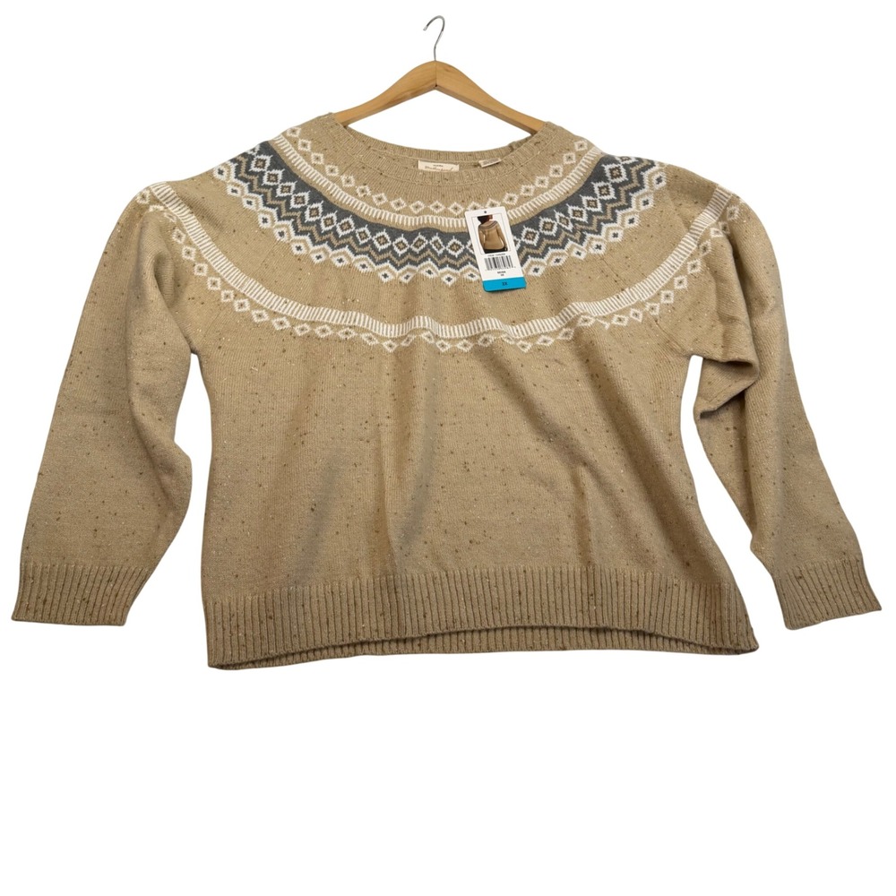 Weatherproof Vintage Womens Fair Isle Crewneck Sweater Tan Beige 2X NWT